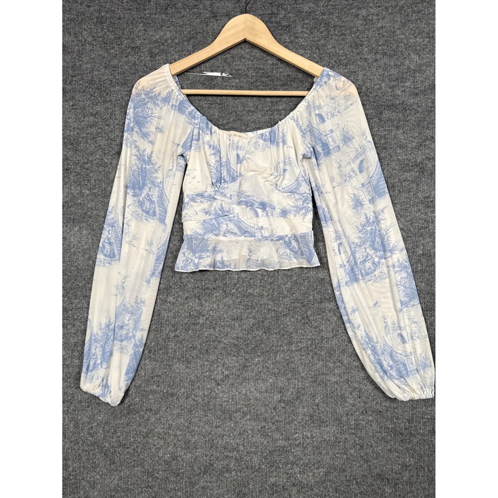 Pie In The Sky Size XS Crop Top White Blue Babydoll Coquette Soft Girl Feminine